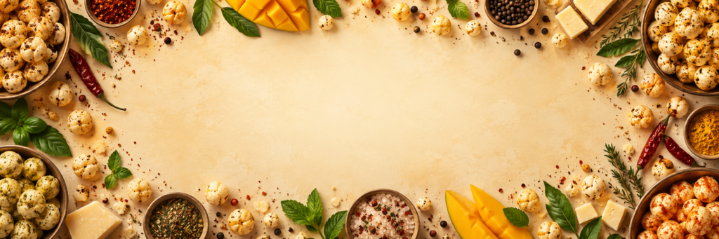 Roasted makhana with mango, herbs, pepper and cheese representing KHAPE flavours